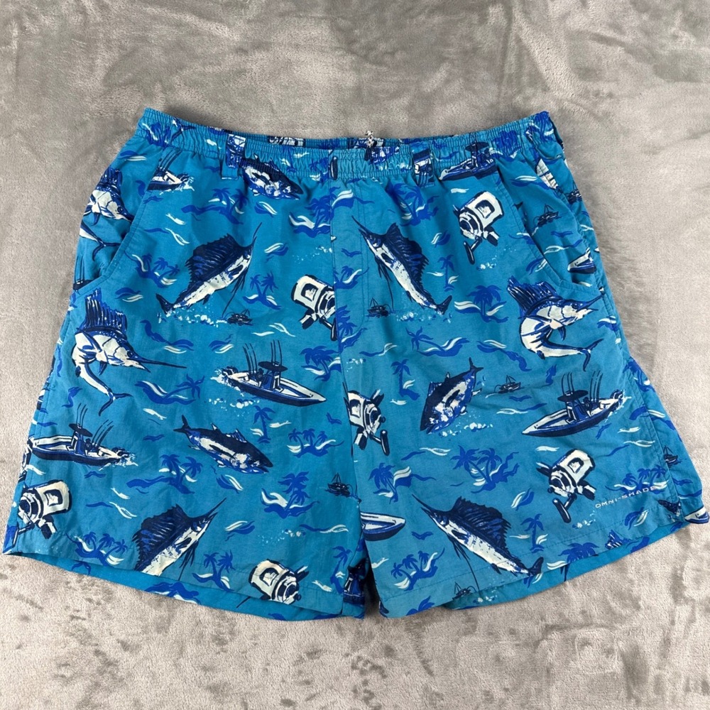 Columbia Shorts Mens XL PFG Fishing Blue Marlin Tuna Boat Omni-Shade EUC